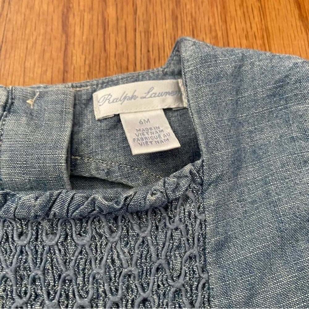 Ralph Lauren Indigo Chambray Blue Smocked Jumpsuit